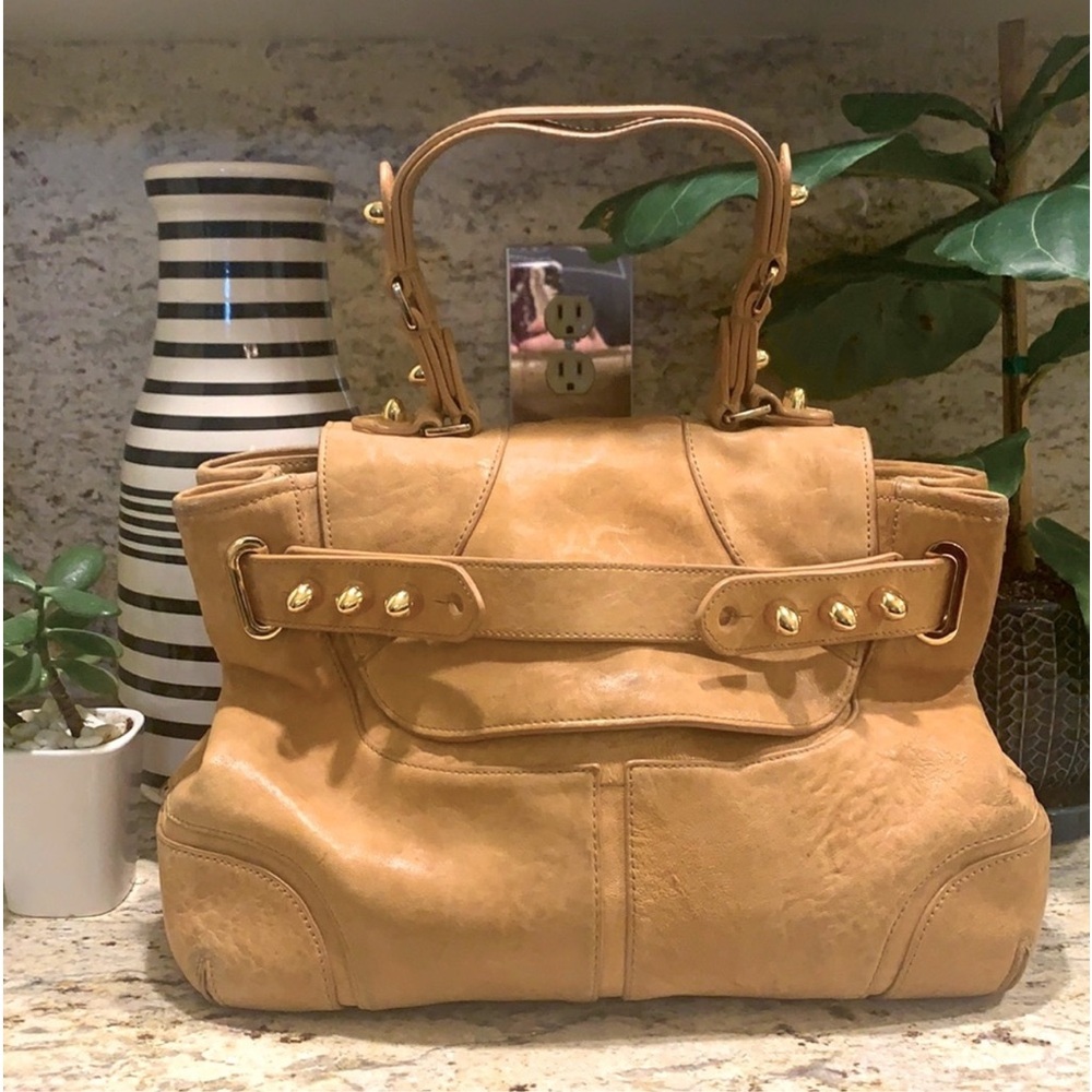 CC SKYE ✨ Tan Leather Studded Saddle Satchel Bag PRICE DROP